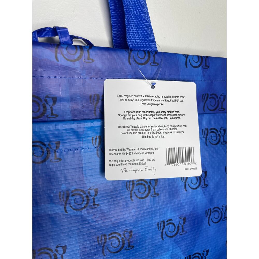 Wegmans Blue Click N' Stay Reusable Grocery Tote Bag w/ Removable Liner NEW NWT! - Picture 5 of 16